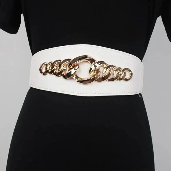TOM- WHITE Vegan Leather Chain Corset Belt 25” up to 36” FINAL PRICE 🎈 - Picture 3 of 4